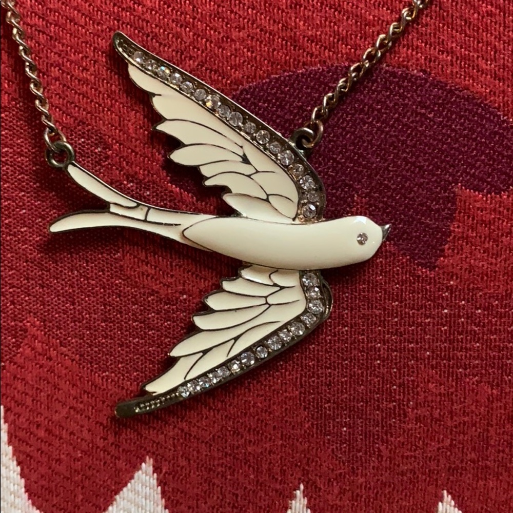 Cream enameled dove necklace with diamond outline